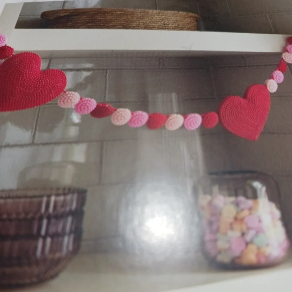 Threshold Valentine Red and Pink Heart Beaded Garland
